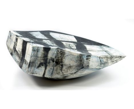 REBECCA APPLEBY (born 1979); a large white bodied sculptural form with perforated grid pattern covered in pale blue and black