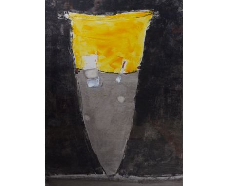 ROBIN WELCH (born 1936); 'Vessel with Yellow Top', acrylic and printers ink on paper, signed and titled, inscribed and dated 
