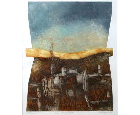 PETER CLOUGH (born 1944); 'Rough Moor and Posts', collagraph print, A/P original, signed and dated 2016, 43.5 x 59.5cm, frame