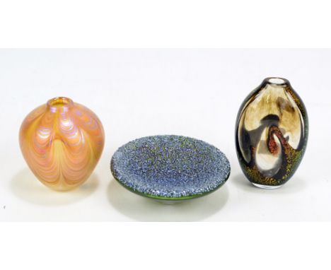 C V RAMSEY; three pieces of studio glass designed and made at the London Glass Blowing Workshop comprising two vases, the fir