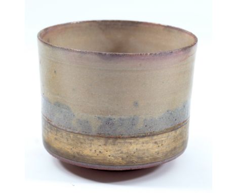 ROBIN WELCH (born 1936); a cylindrical stoneware vessel with gold lustre band, impressed name, height 10.5cm.&nbsp;(D)Additio