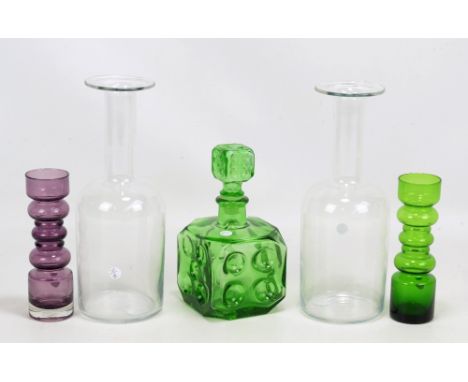 A small group of Finnish, Italian and Japanese glass comprising two 'Gul' vases in the style of Holmegaard, a Riihimaki ameth