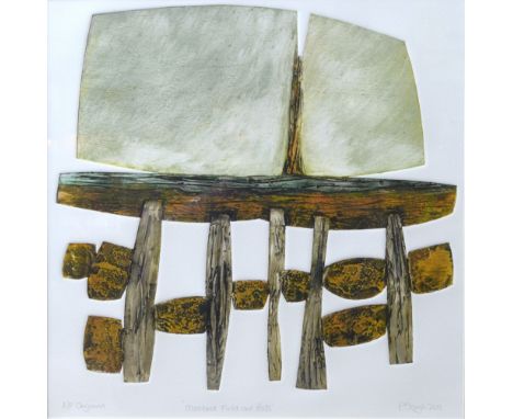 PETER CLOUGH (born 1944); 'Moorland Field and Posts', collagraph print, A/P original, signed and dated 2012, 41 x 42.5cm, fra