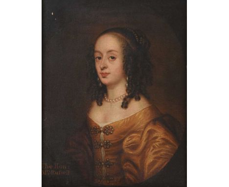 Attributed to Theodore Russell (1614-1689)Portrait of Penelope Hill, The Hon. Mrs Russell, half-length, wearing an ochre colo