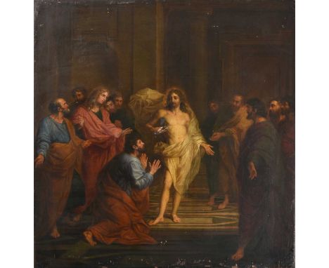 French School (c.1700)Christ displaying his wounds to his DisciplesOil on canvas, 99.5cm by 97cm, unframedCondition report: R