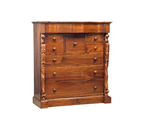 A large Victorian mahogany Scotch chest of drawers. 125x52x136cm(11) 