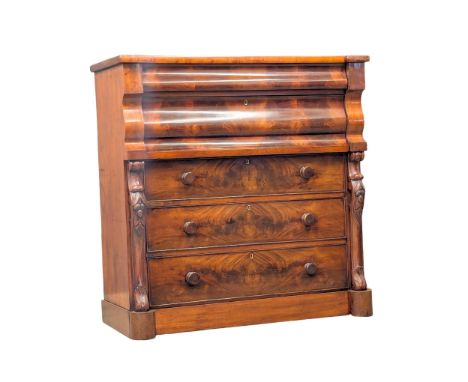 A large Victorian flamed mahogany Scotch style chest of drawers.121x54.5x124cm 
