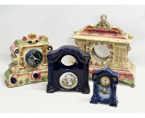 4 Late 19th/Early 20th Century pottery mantle clocks/clock frames. 42x18x39cm. 32x30cm 