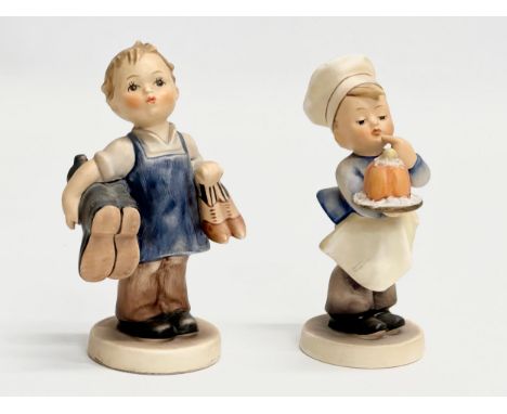 2 M. J. Hummel Goebel Pottery figurines. West Germany. Boots and Baker. 13cm. 