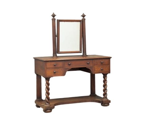 A Victorian mahogany dressing table with twist column supports and under shelf. Circa 1850s/1860s. 107x50x138cm(4) 