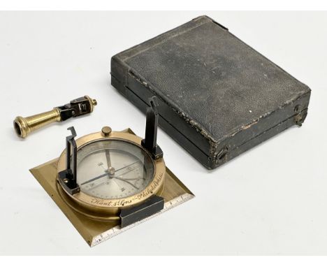 A 19th Century Hunt &amp; Sons brass surveyors compass with case. 
