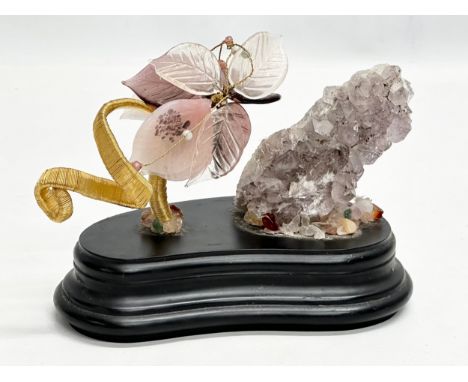 An amethyst and gemstone bonsai tree with going metal stem on base. 17x10x14cm 