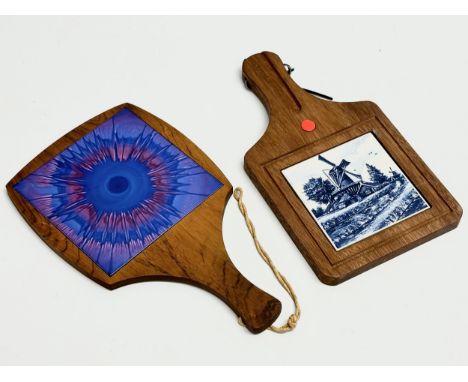 2 Mid Century teak and tile cheese boards. 31cm 