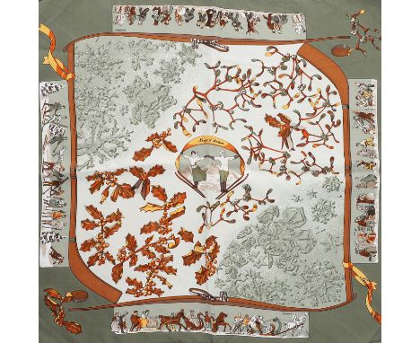 HERMÈS Seidencarré "NEIGE D´ ANTAN-GAVROCHE", by Caty Latham, Entwurf erstmals erschienen 1989. Akt. NP.: 175,-€. 100% Seide.