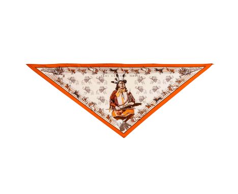 HERMÈS Dreieckstuch "PANI LA SHAR PAWNEE", by Kermit Oliver, Entwurf erstmals erschienen 1984. NP.: ca. 400,-€. 100% Seide. I
