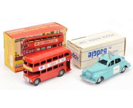 Budgie Toys &amp; Lonestar pair (1) Wolseley "Police Car - Light blue with white "Police side panels and Routemaster Bus "See