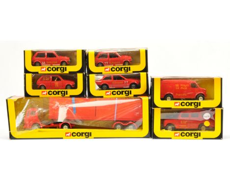 Corgi Toys "Royal Mail" group of 7 to include 618 Mercedes Truck and Trailer, 612 Ford Escort, 613 Mini Metro plus others - c