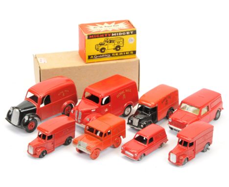 British made "Royal Mail" related group to include - Triang Spot on Mini van, Charbens Delivery Van, Benbros Land Rover plus 