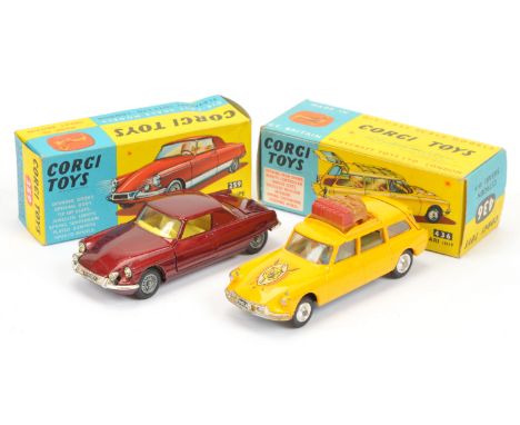 Corgi Toys a pair (1) 259 Le Dandy Coupe - Maroon body, yellow interior, chrome trim, wire wheels&nbsp; - Good Plus and (2) 4