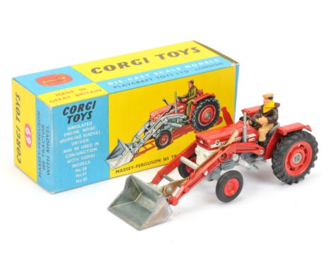 Corgi Toys 69 Massey Ferguson 165 Tractor with Front shovel - Red, grey, white with figure driver - Near Mint including blue 