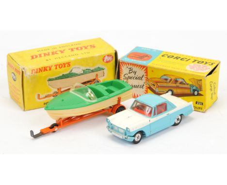 Corgi Toys 231 Triumph Herald Coupe - Two-Tone white &amp; Light blue, red interior, spun hubs and Dinky Toys 796 Healey Spor