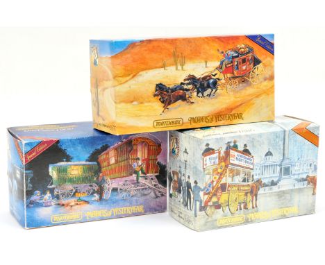 Matchbox Models Of Yesteryear group of 3 Horse Drawn (1) YSH1 Gypsy caravan, (2) YSH2 London Omnibus and (3) YSH3 Wells Fargo