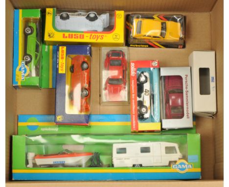 A Group of Mainly (1/43rd) To Include Gama 2-piece set Motorhome and Boat on trailer, NZG&nbsp; Porsche Turbo, Solido Porsche