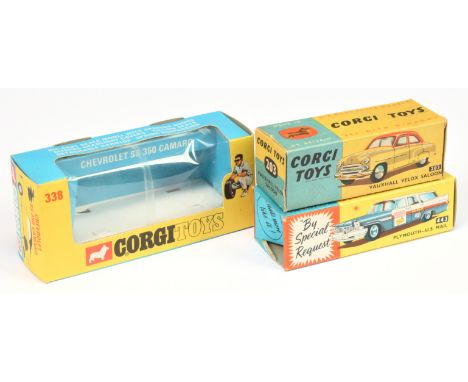 Corgi Toys Empty Boxes to Include (1) 203 Vauxhall Velox saloon, (2) 338 Chevrolet SS350 and 443 Plymouth Sports Suburban "US