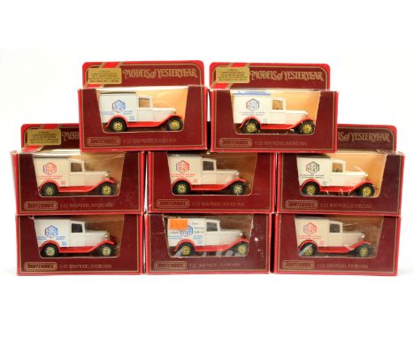 Matchbox Models of Yesteryear Code 3 group of 8 "Tristar Events" - Cream body, red chassis with various colour roofs includin