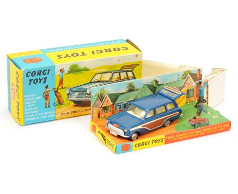 Corgi Toys 440 Ford Consul Cortina Super Estate Car - Blue body, wood effect side and rear panels, chrome trim and spun hubs 