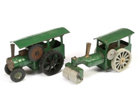 Triang Minic Clockwork a pair to include - 54M Traction Engine - Green &amp; Black and (2) 33M Steam Roller Green &amp; Grey 
