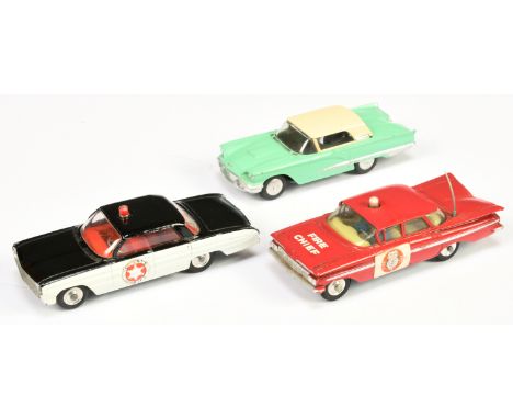 Corgi Toys group of 3 to include (1) Ford Thunderbird Hardtop - Pale Green, cream hood, (2) Chevrolet Impala " Fire Chief" Ca