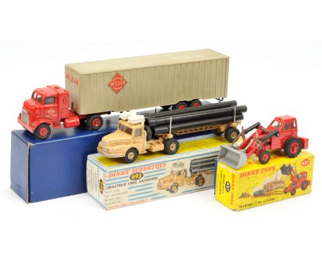 Dinky Toys Group to Include - (1) 437 Muir Hill Loader - red including hubs, (2) 948 "Mc Lean" Tractor and Trailer - red cab 