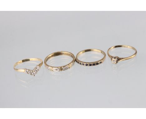 Four 9ct yellow gold dress rings, ring sizes K x 2, L and M (4) 