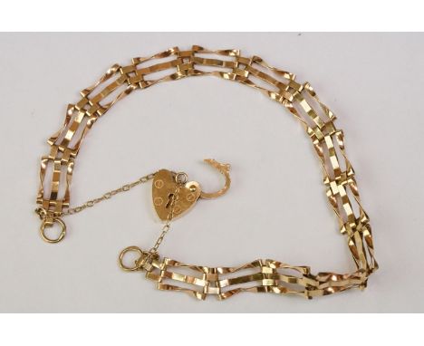 9ct yellow gold gate link bracelet, padlock clasp 