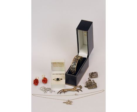 Collection of silver jewellery comprising silver brooch modelled as a stylised horse, maker Rhiannon Evans, London 1981, pin 