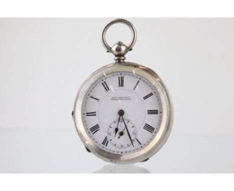 Silver open face key wind pocket watch, Kay Jones &amp; Co of Worcester, white enamel dial and seconds hands, black Roman num