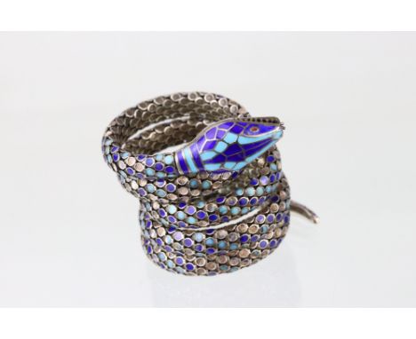 Circa 1930s enamelled child's silver snake bracelet in the style of Margot de Taxco, the scales and head enamelled (af: ename