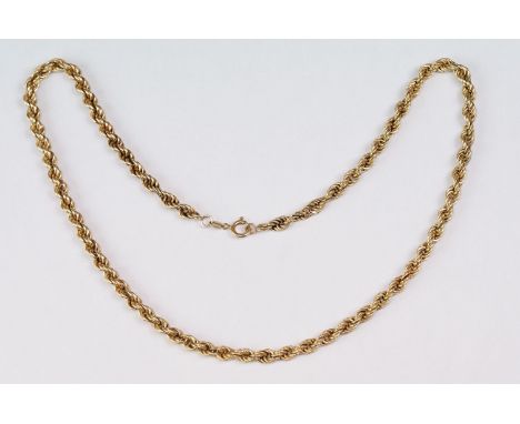 9ct yellow gold rope twist necklace, bolt ring clasp, length approx 48cm 