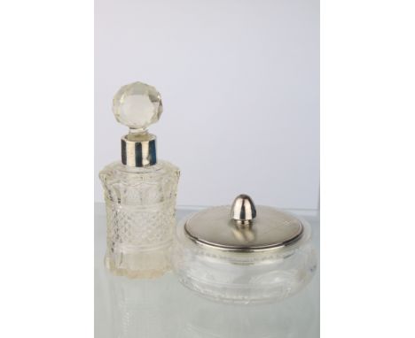 Silver topped cut glass dressing table jar, squat circular form, the engine turned silver lid with acorn finial, makers Arthu