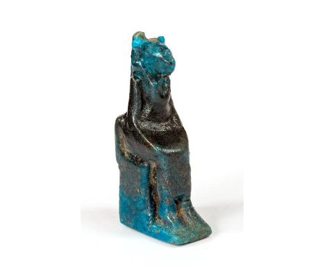 Egyptian Faience Seated Sekhmet Amulet, Late Period, 664-332 BC  A faience amulet of the goddess Sekhmet, seated on a throne 