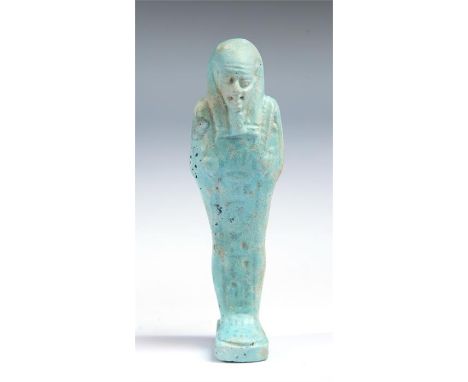 Egyptian faience shabti figure, Late Dynastic Period, C. 664 BC - 332 BC.  A beautiful light blue faience Egyptian faience sh