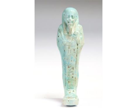 Egyptian faience shabti figure, Late Dynastic Period, C. 664 BC - 332 BC.  A beautiful light blue faience Egyptian faience sh