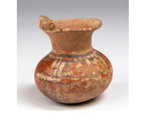 Pre-Columbian Owl Vessel, 14th-15th century AD.&nbsp; A ceramic vessel with flared mouth, to one side of the rim a small face