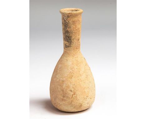 A pottery storage vessel with a tear shaped body and  partially glazed neck decorated with an incised collar.   Most likely o