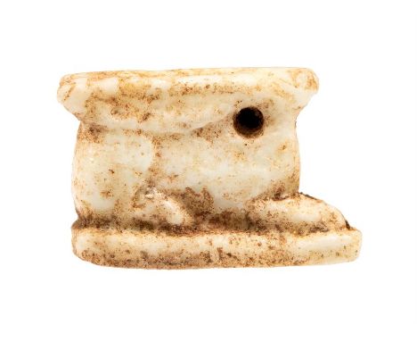 Egypytian Reclining Hare Amulet, Late Period, 664-332 BC.&nbsp; A faience amulet of a reclining hare with ears back along the