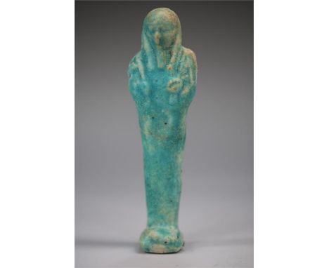 Egyptian Faience Shabti, Late Period, C. 500 BC.  A brightly coloured Egyptian faience shabti figure from the Late Dynastic P