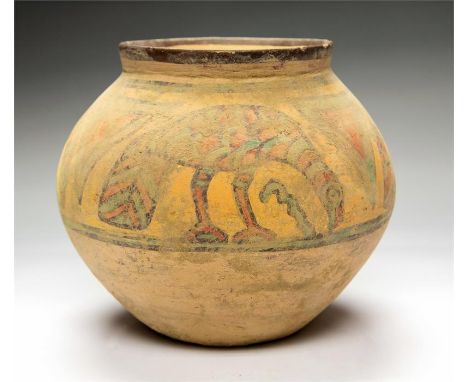 Indus Valley Vessel with Parrots, 2nd millennium BC  A ceramic vessel with flared mouth. The globular body decorated with fou