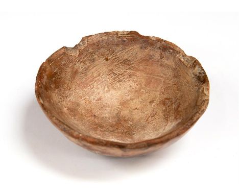 Egyptian Offering Bowl, Pre-Dynastic, Naqada II, 3100 BC.&nbsp; &nbsp;A ceramic bowl with rounded rim, dished centre, with ro