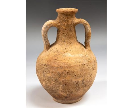 Roman Twin Handled Pottery Jug circa 1st 2nd century AD.   A nice example of a Roman twin handled pottery jug used for wine o